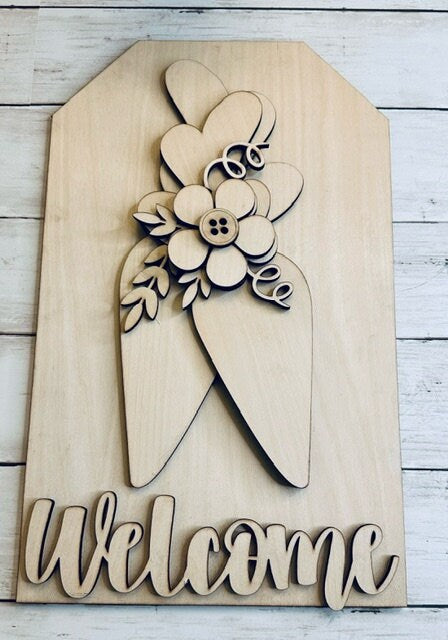 Easter, Welcome sign with Carrots and Flowers