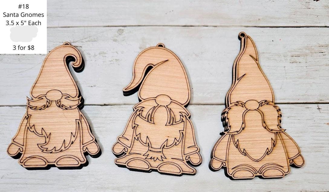 Set of Three Santa Gnomes, Ornaments, DIY Craft Kit, Christmas Kits, Family and Kids Crafts, Holiday Home Decor, DIY, Wood Cutouts