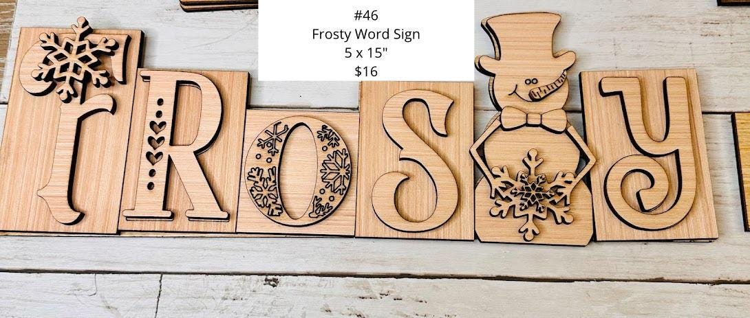 Frosty Word Sign, Christmas Shelf Sitter, DIY Craft Kit, Christmas Kits, Family and Kids Crafts, Holiday Home Decor, DIY, Wood Cutouts