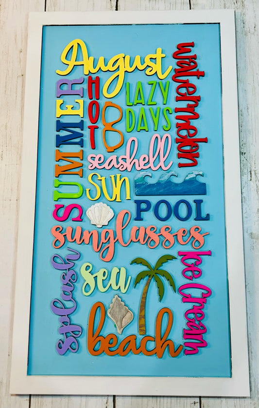 DIY Craft Kit, August Collage Sign, family and Kids crafts, Holiday Home Decor, Wood Cutout, Cutout, Home Sign