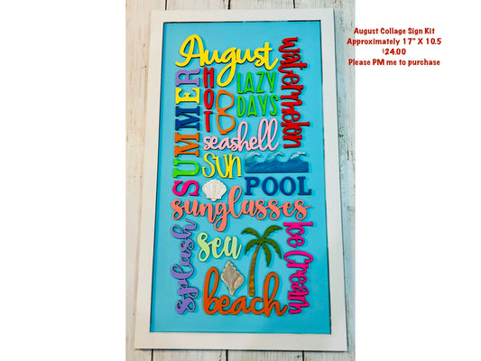 DIY Craft Kit, August Collage Sign, family and Kids crafts, Holiday Home Decor, Wood Cutout, Cutout, Home Sign