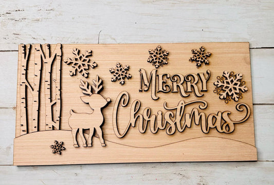 DIY Craft Kit, Christmas Kits, Birch Trees and Deer Merry Christmas Sign, Family and Kids crafts, Holiday Home Decor, DIY, Wood Cutouts