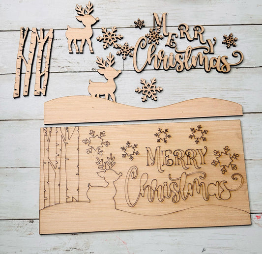 DIY Craft Kit, Christmas Kits, Birch Trees and Deer Merry Christmas Sign, Family and Kids crafts, Holiday Home Decor, DIY, Wood Cutouts