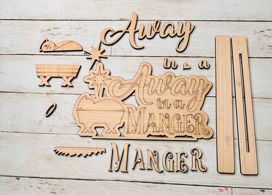 DIY Craft Kit, Christmas Kits, Away in the Manger Sign, Family and Kids crafts, Holiday Home Decor, DIY, Wood Cutouts