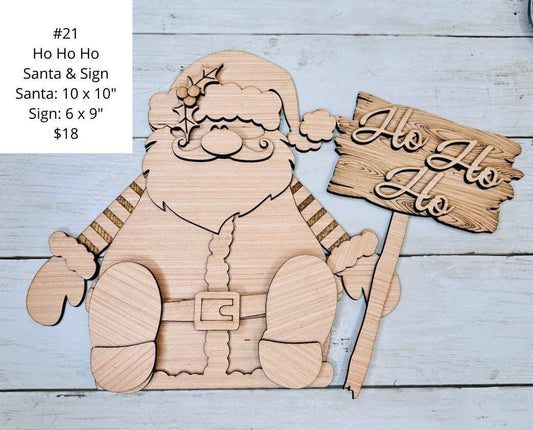 Ho Ho Ho Santa and Sign, Shelf Sitter, DIY Craft Kit, Christmas Kits, Family and Kids Crafts, Holiday Home Decor, DIY, Wood Cutouts