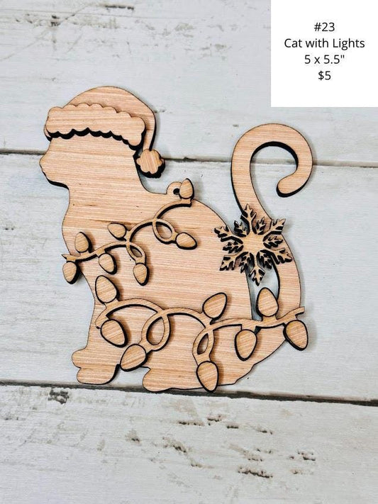 Christmas Cat with Lights, Ornament, DIY Craft Kit, Christmas Kits, Family and Kids Crafts, Holiday Home Decor, DIY, Wood Cutouts