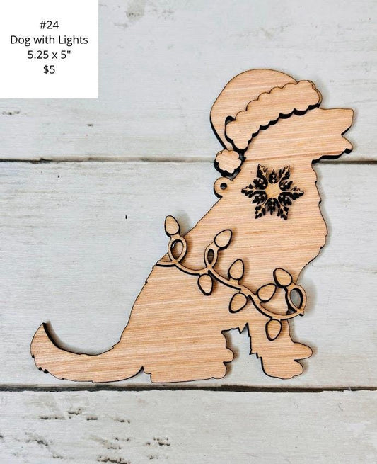 Christmas Dog with Lights, Ornament, DIY Craft Kit, Christmas Kits, Family and Kids Crafts, Holiday Home Decor, DIY, Wood Cutouts