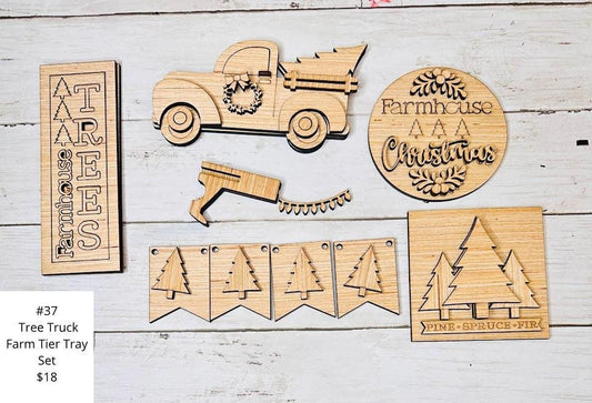 Country Christmas, Tree Farm Tier Tray Set, DIY Craft Kit, Christmas Kits, Family and Kids Crafts, Holiday Home Decor, DIY, Wood Cutouts