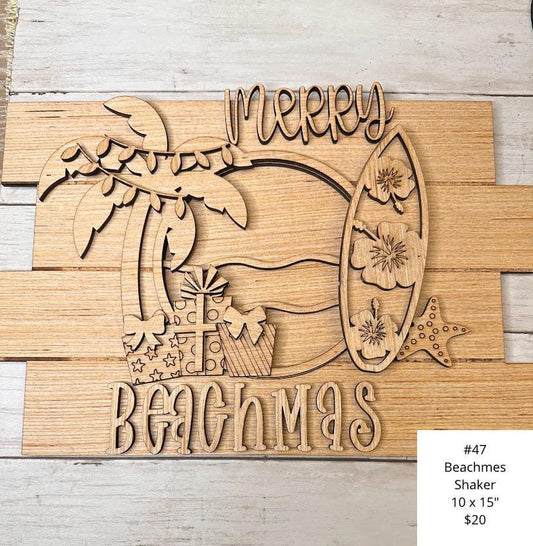 Merry Beachmas Shaker, Christmas Shelf Sitter,  DIY Craft Kit, Christmas Kits, Family and Kids Crafts, Holiday Home Decor, DIY, Wood Cutouts