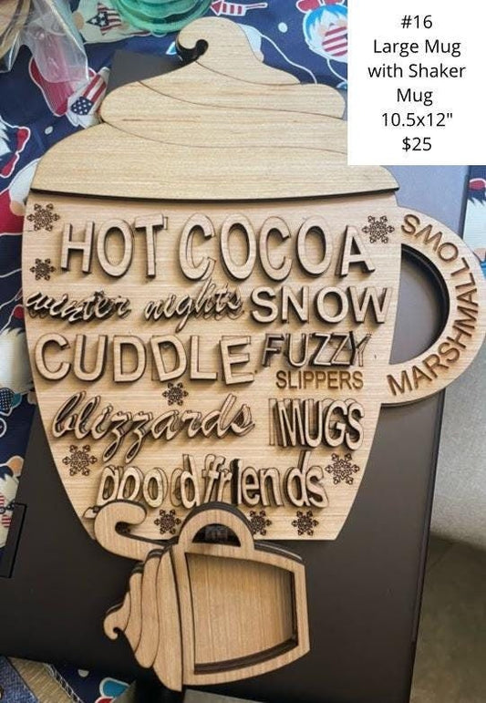 Large Christmas Mug and Small Shaker Mug, DIY Craft Kit, Christmas Kits, Family and Kids Crafts, Holiday Home Decor, DIY, Wood Cutouts