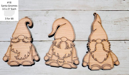 Set of Three Santa Gnomes, Ornaments, DIY Craft Kit, Christmas Kits, Family and Kids Crafts, Holiday Home Decor, DIY, Wood Cutouts
