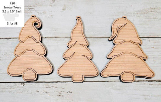 Set of Three Snowy Trees, Ornaments, DIY Craft Kit, Christmas Kits, Family and Kids Crafts, Holiday Home Decor, DIY, Wood Cutouts