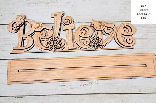 Believe Word Sign, Shelf Sitter, DIY Craft Kit, Christmas Kits, Family and Kids Crafts, Holiday Home Decor, DIY, Wood Cutouts