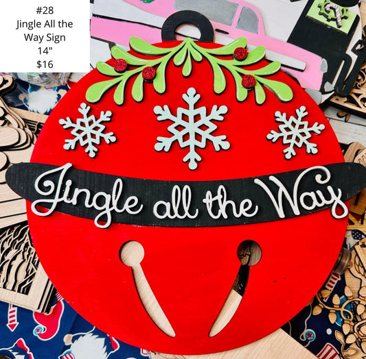 Jingle All the Way Sign, Hanging Door Sign, DIY Craft Kit, Christmas Kits, Family and Kids Crafts, Holiday Home Decor, DIY, Wood Cutouts