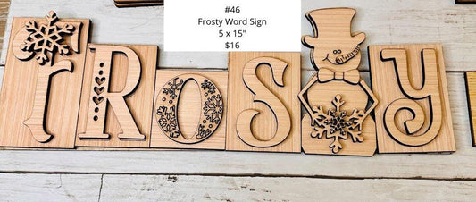 Frosty Word Sign, Christmas Shelf Sitter,  DIY Craft Kit, Christmas Kits, Family and Kids Crafts, Holiday Home Decor, DIY, Wood Cutouts