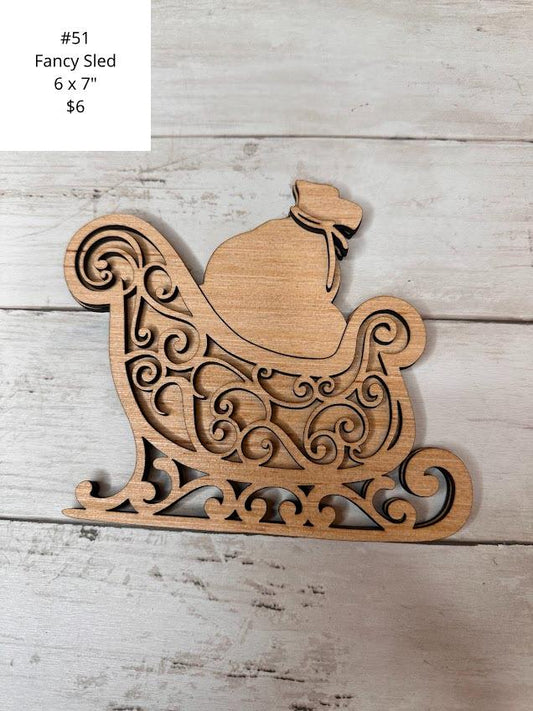 Fancy Sled with Present Bag, DIY Craft Kit, Christmas Kits, Family and Kids Crafts, Holiday Home Decor, DIY, Wood Cutouts